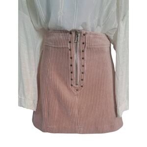 POL Ribbed Stretch Mini Skirt Studded Blush Large Zippers Y2K Mean Girls Preppy